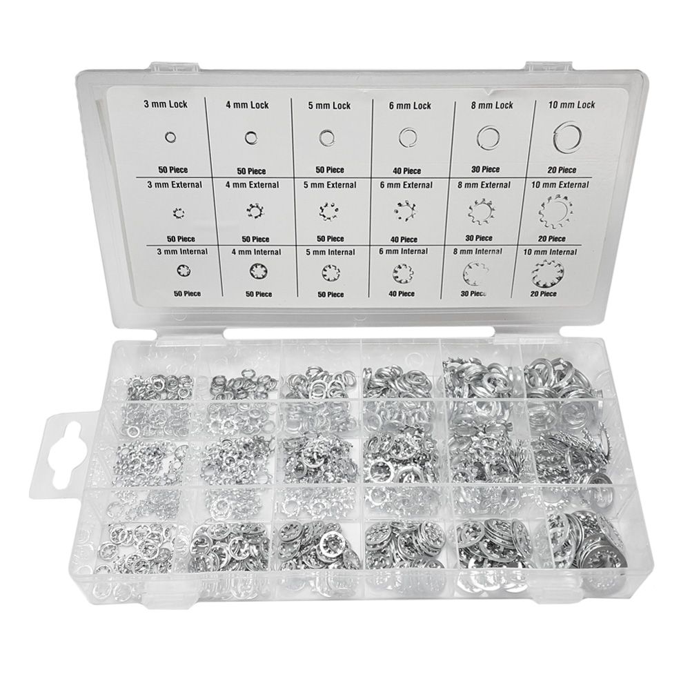 Caja con muchas divisiones que contiene tuercas, arandelas, etc.